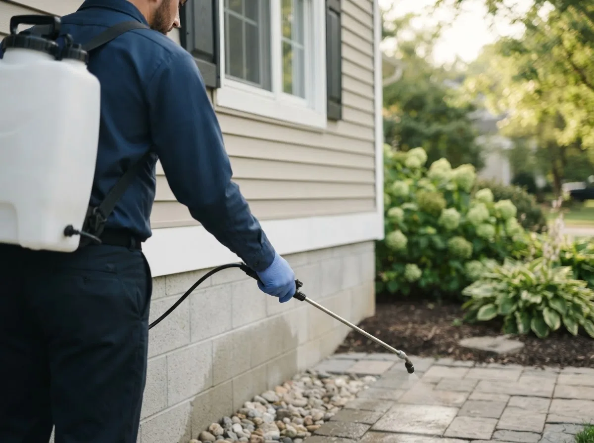 Pest control technician inspecting a home in Vershire, VT